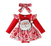 Generico Bambina Pagliaccetto Con Fiocco Body Abito Elegante Rosso + Fascia My First Christmas Costume Lavabile In Lavatrice