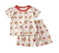 Generico Bambina Pigiama Set,Morbidi e Comodi Pigiami in Tinta Unita Pantaloncini con Stampa, Due Pezzi Pesante Tops Pants Nightwear per Bambino Ragazze 2-8 Anni
