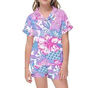 Generico Bambina Pigiama Set,Pigiama per Set da Ragazza er Adolescenti Pigiami Ragazze Sleepwear Pjs 2 Pezzi Top Pantaloni Abiti Abbigliamento Estivo Notte 7-14 Anni