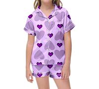 Generico Bambina Pigiama Set Stampa Artistica da Ragazza er Adolescenti Corto Ragazzo con Bottoni Abbigliamento casa Vestiti Neonata Femmina Tutine per 7 a 8 Anni