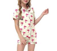 Generico Bambina Pigiama Set Stampa Artistica di Biancheria da Notte per Ragazze graziosi a Maniche Corte Cartoni Tops Pants Nightwear Famiglia Tempo Libero Viaggi