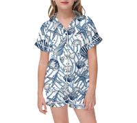 Generico Bambina Pigiama Set Stampa Artistica di Biancheria da Notte per Ragazze Maglietta e Pantaloni Corti Famiglia Camicie Morbido Abbigliamento Estivo 7-14 Anni