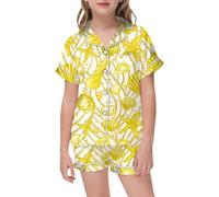 Generico Bambina Pigiama Set Stampa Artistica di Biancheria da Notte per Ragazze Maglietta e Pantaloni Corti Famiglia Camicie Morbido Abbigliamento Estivo 7-14 Anni