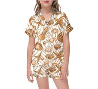 Generico Bambina Pigiama Set Stampa Artistica in Raso con Bottoni Maglietta e Pantaloni Corti Abbigliamento da casa Natalizio Bambino Pigiami per 2-12 Anni