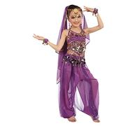 Generico Bambina Principessa Araba Vestito del Ventre con Paillettes Costume Carneval Belly Danza Danzatrice Ventre Abito Top E Pantaloni per Ragazze di Danza Esibizione Bambini (Purple, L)