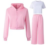 Generico Bambine, Tuta Da Ginnastica In Pile Con Cappuccio Da 2 Pezzi Per, Morbida E Comoda, Con Maglia A Maniche Lunghe E Pantaloni, Per Giocare E Per Un Abbigliamento, Tendenza Estate 2025