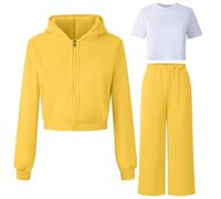 Generico Bambine, Tuta Da Ginnastica In Pile Con Cappuccio Da 2 Pezzi Per, Morbida E Comoda, Con Maglia A Maniche Lunghe E Pantaloni, Per Giocare E Per Un Abbigliamento, Tendenza Estate 2025