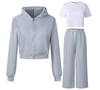 Generico Bambine, Tuta Da Ginnastica In Pile Con Cappuccio Da 2 Pezzi Per, Morbida E Comoda, Con Maglia A Maniche Lunghe E Pantaloni, Per Giocare E Per Un Abbigliamento, Tendenza Estate 2025