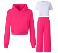 Generico Bambine, Tuta Da Ginnastica In Pile Con Cappuccio Da 2 Pezzi Per, Morbida E Comoda, Con Maglia A Maniche Lunghe E Pantaloni, Per Giocare E Per Un Abbigliamento, Tendenza Estate 2025
