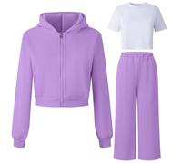 Generico Bambine, Tuta Da Ginnastica In Pile Con Cappuccio Da 2 Pezzi Per, Morbida E Comoda, Con Maglia A Maniche Lunghe E Pantaloni, Per Giocare E Per Un Abbigliamento, Tendenza Estate 2025