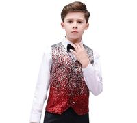 Generico Bambini Argento Paillette Vest Costume De Danza Ragazzi Gilet Hip Hop Paillettes Vest Abiti per Teatro Performance per Jazz - Costume Festa in Maschera Natalizia