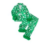 Generico Bambini Bambino Bambino Ragazza Ragazzo Pigiama Raso Set Manica Lunga Button-Down Magliette E Camicette Camicia Pigiama + Pantaloni Lunghi Bottoms Pantaloni degli Indumenti Natalizia