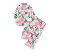 Generico Bambini Bambino Bambino Ragazza Ragazzo Pigiama Raso Set Manica Lunga Button-Down Magliette E Camicette Camicia Pigiama + Pantaloni Lunghi Bottoms Pantaloni degli Indumenti Natalizia