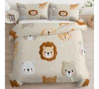 Generico Bambini Copripiumino Cartone Animato Animali Leone Parure Copripiumone 4 Stagioni 135 X 200 Cm Con Chiusura Lampo, Grigio Chiaro Biancheria Da Letto Per Ragazzi Ragazze