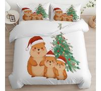 Generico Bambini Copripiumino Stile Cartone Animato Castoro Albero Di Natale Parure Copripiumone 4 Stagioni 220 X 240 Cm Con Chiusura Lampo, Bianco Biancheria Da Letto Per Ragazzi Ragazze