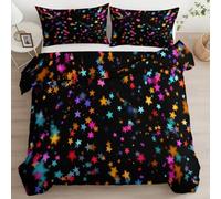 Generico Bambini Copripiumino Stile Cartone Animato Luci Al Neon Stelle Parure Copripiumone 4 Stagioni 220 X 240 Cm Con Chiusura Lampo, Nero Biancheria Da Letto Per Ragazzi Ragazze