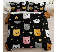 Generico Bambini Copripiumino Stile Cartone Animato Ritratto Gatto Parure Copripiumone 4 Stagioni 180 X 220 Cm Con Chiusura Lampo, Nero Biancheria Da Letto Per Ragazzi Ragazze