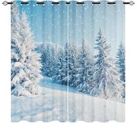 Generico Bambini Tende Oscuranti 2 Pannelli 70L x 160A cm Foresta di Cedri Invernali Tende Occhielli Poliestere Termico e Riduzione del Rumore, Azzurro Chiaro per Camera da Letto e Soggiorno Decorare