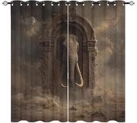 Generico Bambini Tende Oscuranti 2 Pannelli 91.5L x 214A cm Animale Elefante Tende Occhielli Poliestere Termico e Riduzione del Rumore, Stile Retrò per Camera da Letto e Soggiorno Decorare