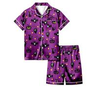 Generico Bambino di Halloween Unisex Pigiama,Halloween Famiglia Pigiama Set familiare da Vacanza Abbottonato Costumi Carnevale per Feste Stampa dei Cartoni Animati Regalo Bambini 1-12 Anni