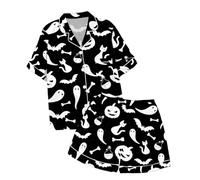 Generico Bambino di Halloween Unisex Pigiama,Halloween Famiglia Pigiama Set familiare da Vacanza Abbottonato in Morbido Cotone Stampa dei Cartoni Animati Regalo per Bambini 1-12 Anni