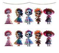 Genérico Bambola del terrore - Decorazione 'albero di Halloween 10 pezzi | Fantasma Punk acrilico 2D con corda da 4,9 m per cortile scale porta finestra festa casa soggiorno