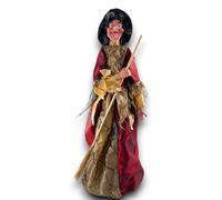Generico Bambola Pupazzo Befana 60cm con luci led e suoni Vestito raso e ragnatela, Mantello e Scopa Decorazione Statua Epifania halloween strega