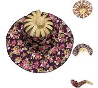 Generico Bamboo Foldable Hand Fan for Sun Hat,Bamboo Folding Fan Hat for Women, 2 in 1 Foldable Sun Hat, Chinese Printed Beach Hats (B)