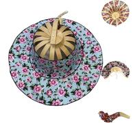 Generico Bamboo Foldable Hand Fan for Sun Hat,Bamboo Folding Fan Hat for Women, 2 in 1 Foldable Sun Hat, Chinese Printed Beach Hats (C)