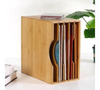 Generico Bamboo Record Storage Holder, Album Storage Display Stand, with 5 Compartments, Removable partition panel, 19.5*33*35cm, Organizer Rack for Albums, Magazine, Book, Files - Brown
