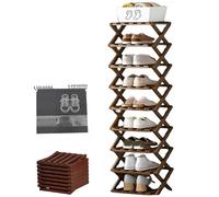 Generico Bamboo Shoe Rack No Assembly 3-9 Tiers for Small Spaces, Foldable Accordion Corner Shoe Shelf for Entryway Closet Dorm Space-Saving (Brown,-9 Tier)