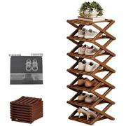 Generico Bamboo Shoe Rack No Assembly 3-9 Tiers for Small Spaces, Foldable Accordion Corner Shoe Shelf for Entryway Closet Dorm Space-Saving (Brown,-7 Tier)