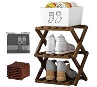 Generico Bamboo Shoe Rack No Assembly 3-9 Tiers for Small Spaces, Foldable Accordion Corner Shoe Shelf for Entryway Closet Dorm Space-Saving (Brown,-3 Tier)