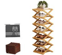 Generico Bamboo Shoe Rack No Assembly 3-9 Tiers for Small Spaces, Foldable Accordion Corner Shoe Shelf for Entryway Closet Dorm Space-Saving (Natural,-7 Tier)