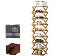 Generico Bamboo Shoe Rack No Assembly 3-9 Tiers for Small Spaces, Foldable Accordion Corner Shoe Shelf for Entryway Closet Dorm Space-Saving (Natural,-9 Tier)