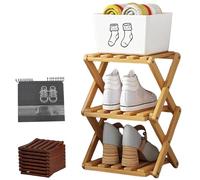 Generico Bamboo Shoe Rack No Assembly 3-9 Tiers for Small Spaces, Foldable Accordion Corner Shoe Shelf for Entryway Closet Dorm Space-Saving (Natural,-3 Tier)