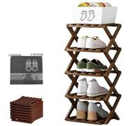 Generico Bamboo Shoe Rack No Assembly 3-9 Tiers for Small Spaces, Foldable Accordion Corner Shoe Shelf for Entryway Closet Dorm Space-Saving (Brown,-5 Tier)