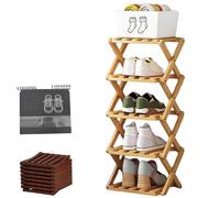 Generico Bamboo Shoe Rack No Assembly 3-9 Tiers for Small Spaces, Foldable Accordion Corner Shoe Shelf for Entryway Closet Dorm Space-Saving (Natural,-5 Tier)