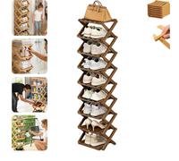 Generico Bamboo Shoe Rack Organizer, No-Tool Assembly Storage Shelf, Natural/Tea Color Vertical Organizer for Small Spaces (Brown,9 Tier)