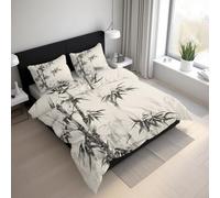 Generico Bambù Copripiumino Matrimoniale Pittura a Inchiostro Cinese Botanico Parure Copripiumone con 1 x Copripiumone 260x240 cm e 2 x Federe 50x80cm LGS14LS