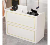 Generico Banco Cassa con cassetto chiudibile a Chiave e Vassoio per Tastiera, banco Cassa per Negozi e saloni, Elegante Finitura Oro Bianco, Tavolo Reception da 39,3 pollici/100 cm