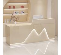 Generico Banco Reception per Salone e Ufficio - Tavolo da bancone in Legno ingegnerizzato da 140 cm con cassetti, Facile da Montare, Elegante Design Beige per Negozi e spazi di Lavoro