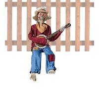 Genérico Banjo Skeleton - Poseable Joints, Glowing Eyes, High-Temp Resistant Joints Statue | Halloween Skeleton Prop For Yard Porch Haunted House School Event Or Store Display