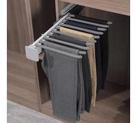 Generico Barra Estraibile per Armadio - Porta Pantaloni Estensibile con Rivestimento Antiscivolo, Binario Scorrevole per Armadio, Salvaspazio, Organizzatore in Acciaio Inox, 10 Bracci