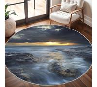 Generico Barriera Corallina Della Costa Oceanica Tappeto Rotondo Pelo Corto Moderno 200x200cm, Paesaggio di Nuvole Scure Tappeto Rotondo Lavabile Antiscivolo e Morbido per Salotto Balcone, Cucina