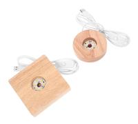 Generico Base Luminosa LED Elegante e Versatile in Legno Marrone 2 Pezzi Luce USB Ricaricabile per Supporto Sfera Cristallo Quadrata e Rotonda per Esposizione Artistica