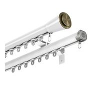Generico Bastone per Tenda in Alluminio a Doppio Binario Montato a Parete, Asta Romana Scorrevole Verso Il Basso, Decorativa Bastoni per Tende da Finestra a Bovindo(Bianco,110cm/3.61ft)