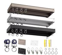 Generico Bastone Tende Doppio Silenziosa a Soffitto Bastoni per Tendes a Servizio Pesante Aste per Tende in Alluminio Amichevole Inquilino 100 Cm-500 Cm per Stanze Divisorie Ufficio(Nero,200cm/6.6ft)
