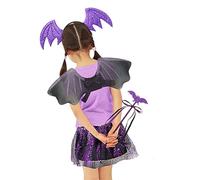 Generico Bat Costume Kids - Soft Fabric Halloween Dress Up Outfit, Cosplay Tutu | Cute Girls Set With Wings And Accessories, Adorable Party Wear For School Events Stage Plays Birthday Celebrations