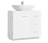 Generico Bathroom Vanity Unit 3 Side Drawers 2 Compartments Behind the Door for Washbasins with Column, with Feet, 30 x 70 x 64 cm, Cloud White